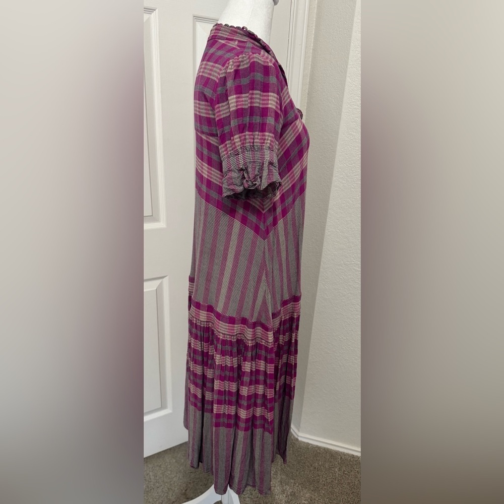 Apiece Apart Los Altos La India Plaid Short Sleeve Midi Dress Size 2 - Picture 3 of 15